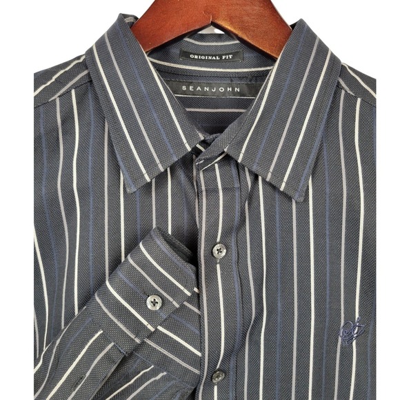 Sean John Other - Sean John Original Fit Gray Striped Long Sleeve Button Up Shirt XL Mens